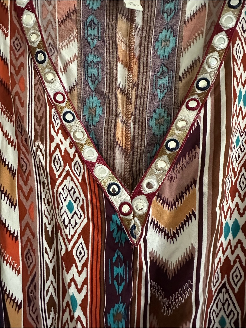 Boho-Striped Peplum Tunic Top in Brown & Teal - Picture 3 of 3